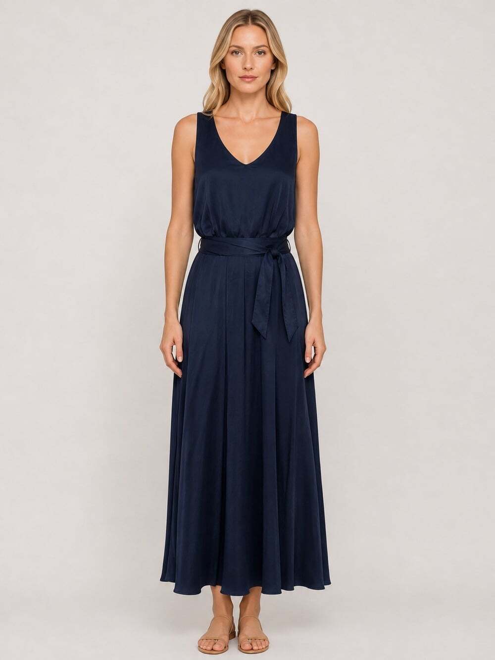 NIC + ZOE Bianca navy blue Sleeveless Maxi Dress Size XS blue black belted